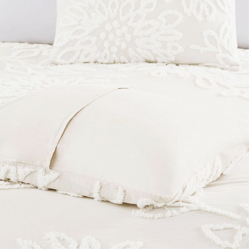 Ensemble de housse de couette à motif floral en chenille capitonnée 3 pièces pour lit double / grand