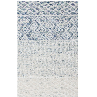 Deveraux Hand Tufted Wool/Viscose/Cotton Southwestern Rug in Ivory/Blue