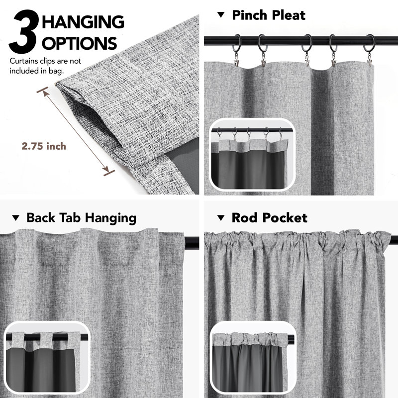 100% Blackout Faux Linen Curtains with TPU Backing – Dual-Layer Noise Reducing & Thermal Insulated Drapes, 52" W x 84" L