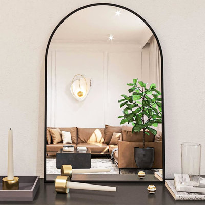 Miroir mural de salle de bain arqué en métal noir 20 x 30 pouces - Verre haute définition 4 mm, finition rouille, cadre simple de qualité d'installation non déformée, installation