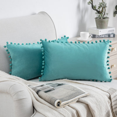 Silky Velvet Series Pom-poms Decorative Throw Pillow