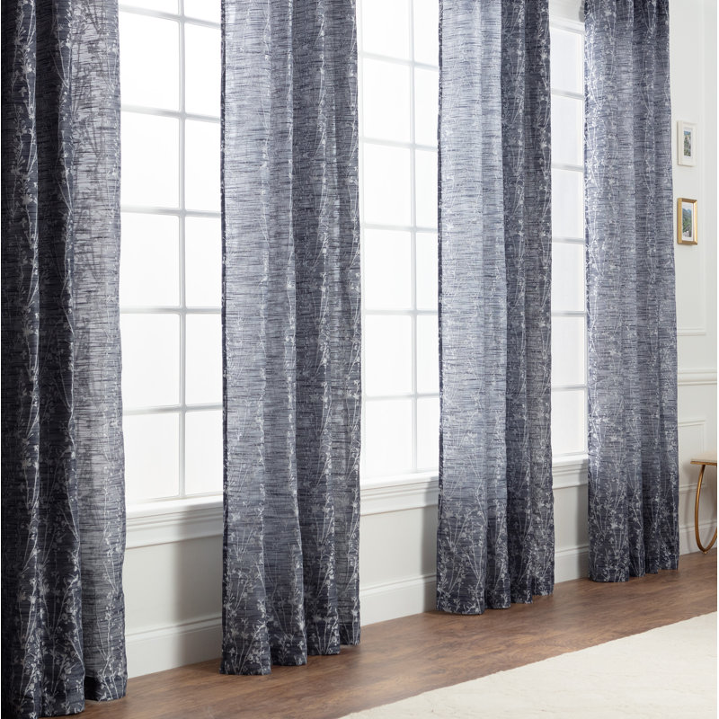 Panneaux de rideaux semi-transparents à œillets à motif floral, Bleu foncé, l 52 po x L 108 po