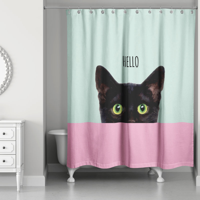 Rideau de douche simple Cats Collection, Menthe / Rose