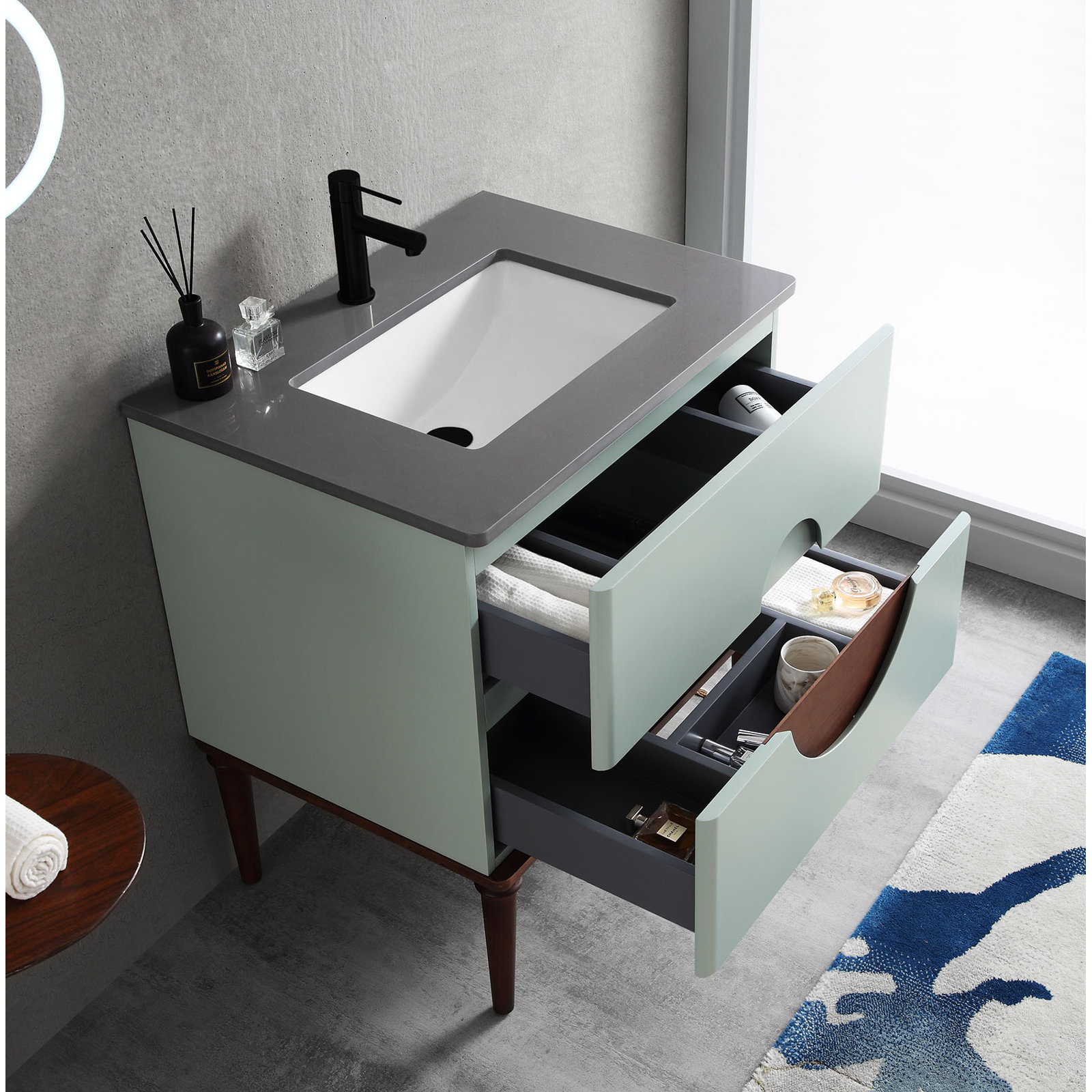 Kimber Cedar Single Bathroom Vanity, Aloe Green