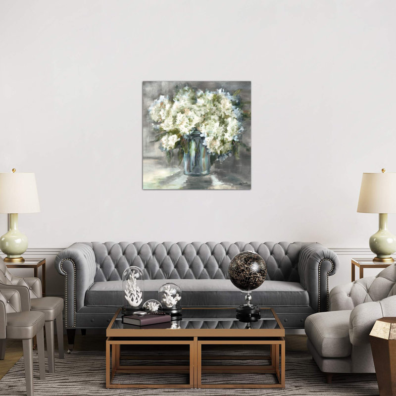 White And Taupe Hydrangeas Sill Life by Tre Sorelle Studios - Wrapped Canvas Giclee Art Print