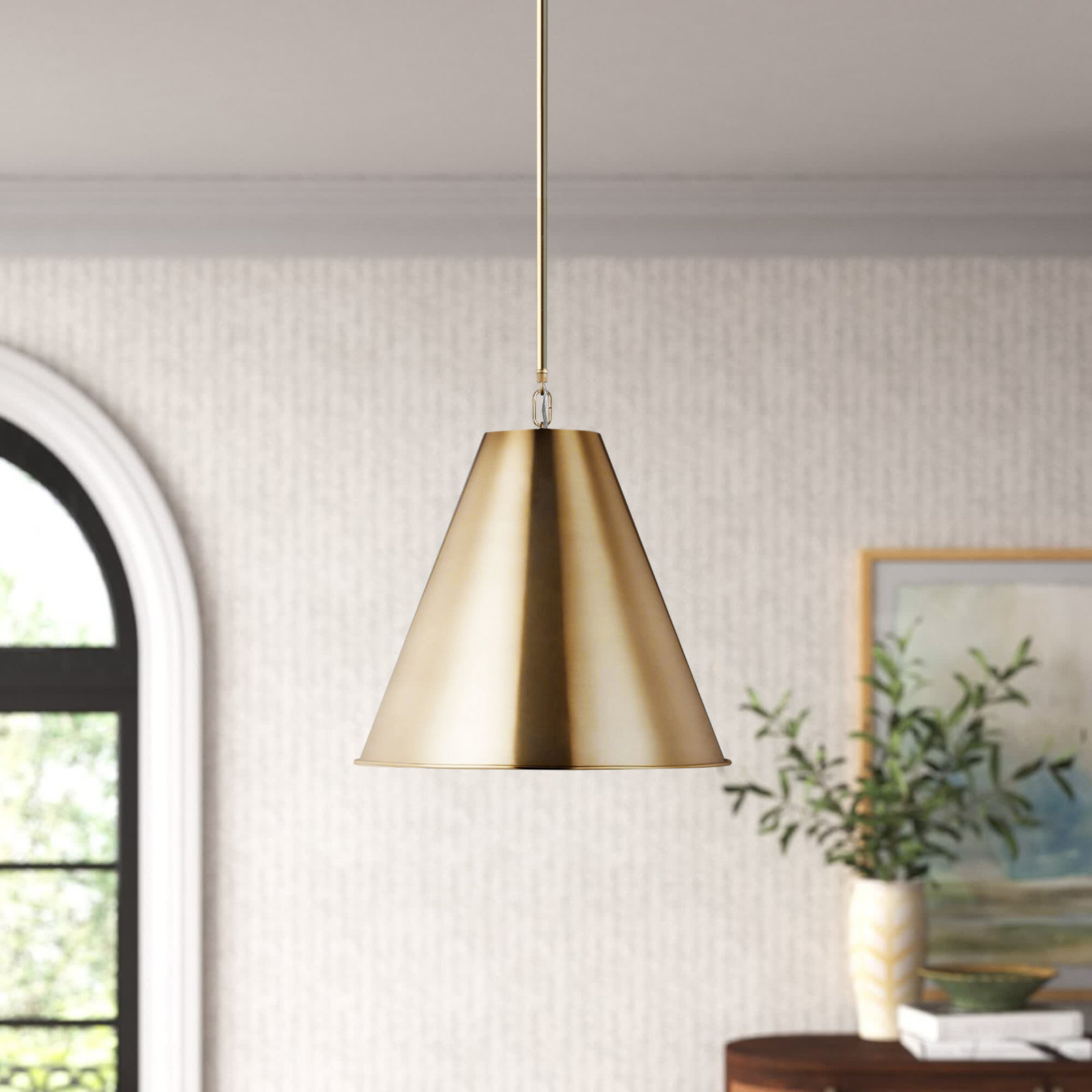 Camariae Dimmable Single Light Pendant, Satin Brass, Satin Brass