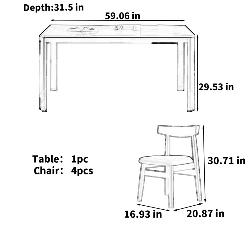 Italian style rectangular simple dining table, 29.53"H x 59.06"L x 31.5"W