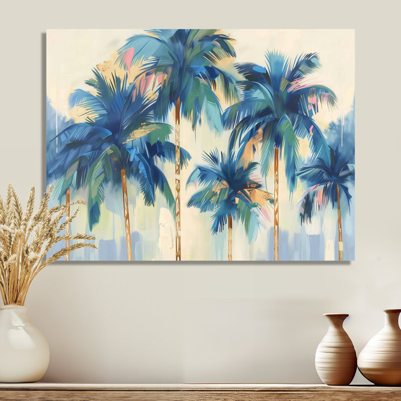 «Blue and Gold Palm Tree forest I - Palm Trees», reproduction d'art sur toile, Sans cadre, métal, H 16 po x l 32 po