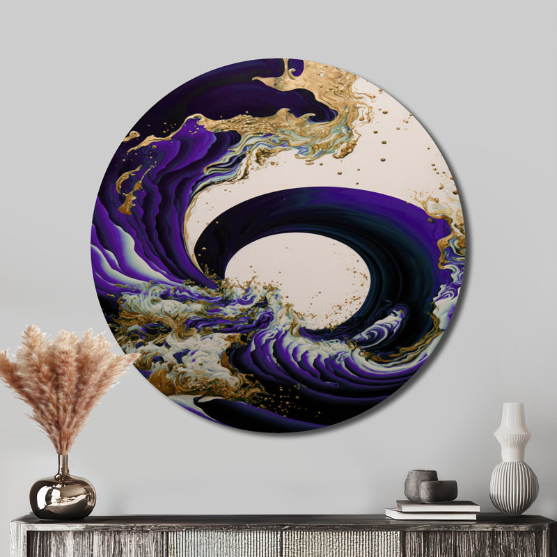 «Abstract Waves Iv», art mural rond en spirale abstraite sur métal, H 36 po x l 36 po, Mauve