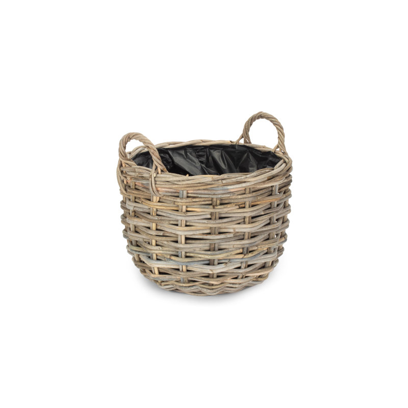  Wicker Curved Base Rattan Planter with Lining, 38cm H x 40cm W x 40cm D