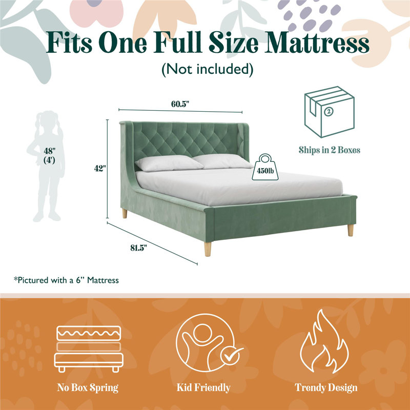 Lit plateforme tapissier en velours, Gris, Full