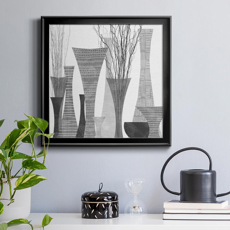 Silhouette Vases - cadre photo, impression sur toile, Noir, H 26,5 po x l 26,5 po x P 1,5 po