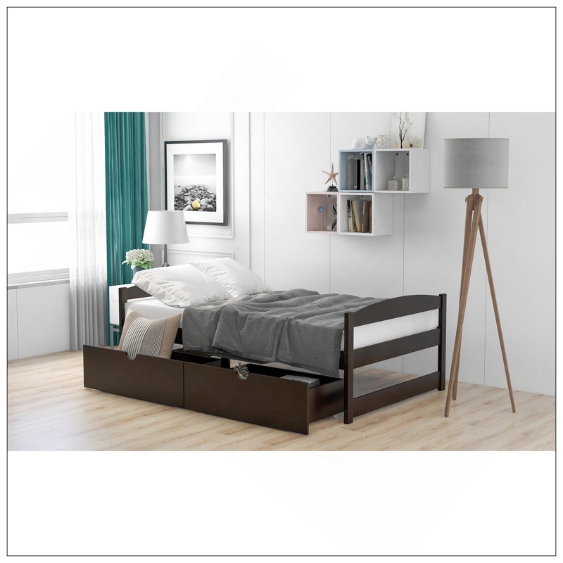 Lit plateforme simple avec deux tiroirs, Espresso