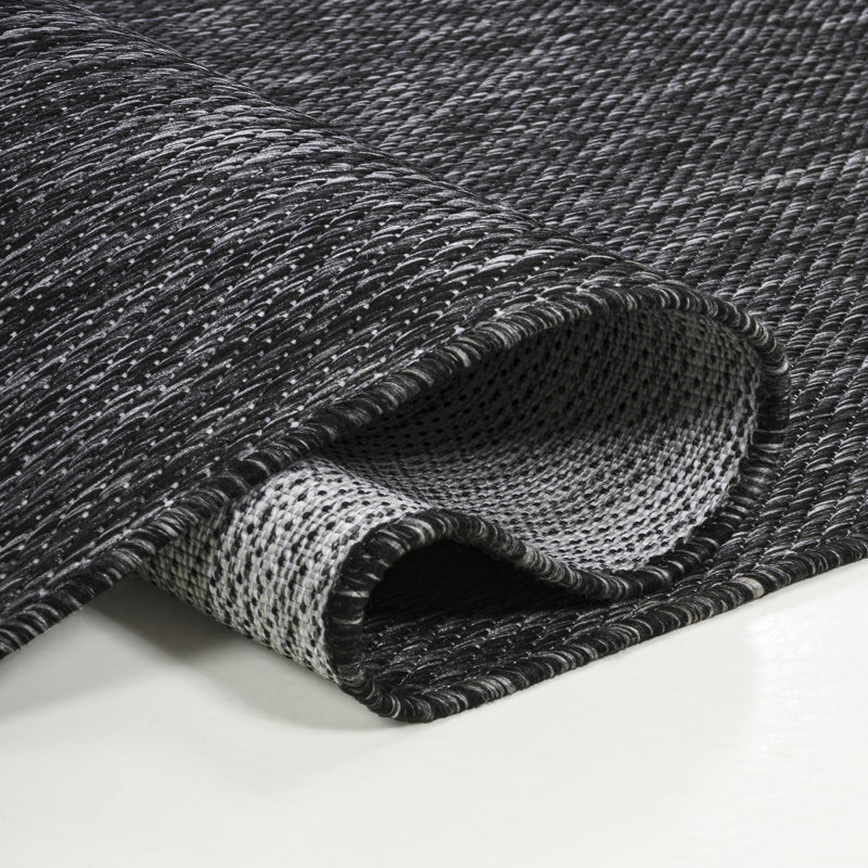Montalvo Modern Minimalist Radius Corner Solid Dark Gray Indoor/Outdoor Rug, Novelty 4' x 6'