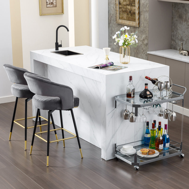 Roellig Swivel Upholstered Bar Stool with Metal Frame, Gray