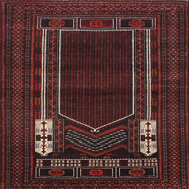 Tapis traditionnel rouge / brun, Rectangle 5 pi x 7 pi