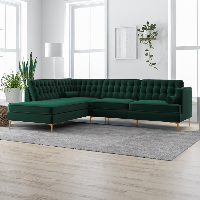 Canapé et chaise longue en velours Addilynn, Accoudoir à gauche (vu de face), Vert