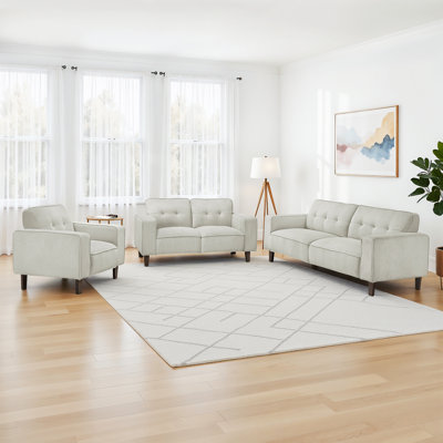 3-Piece Upholstered Track Arm Sofa Set