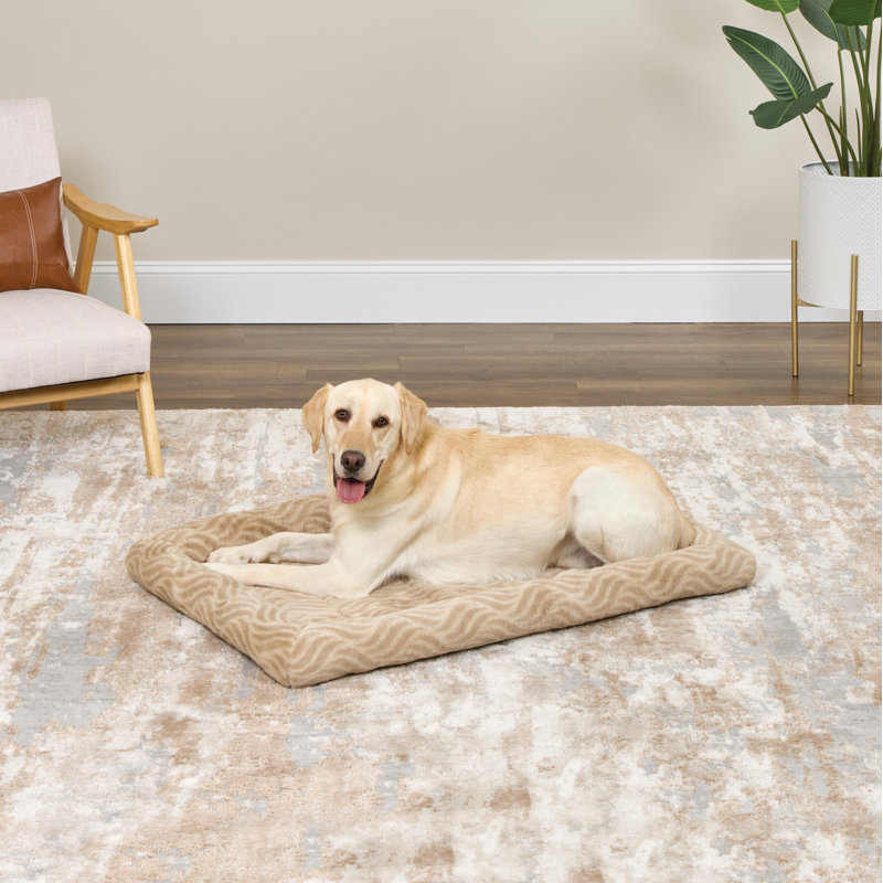 Tan Polyester Wave Bolster Pet Bed for Medium Breeds