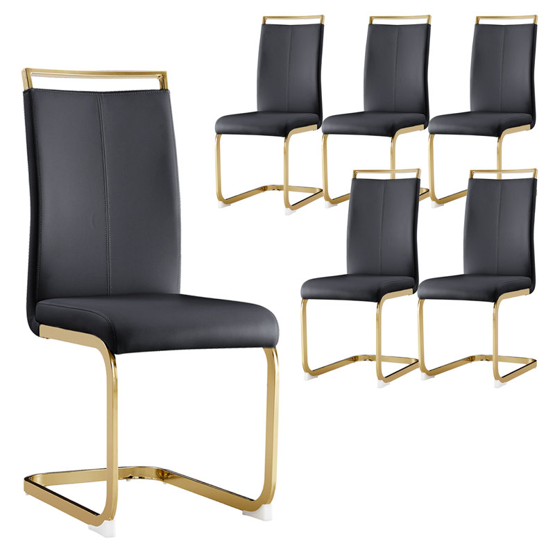 Amari Modern Faux Leather Cantilever Dining Chairs with Metal Base, Gold, Black
