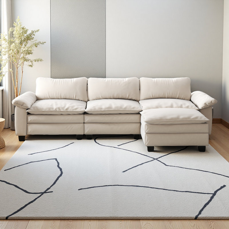 Canapé modulaire de luxe avec repose-pieds, Velours beige