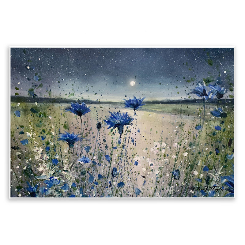 «Blooming Blue Flowers Night Moon», estampe numérique par Jennifer Taylor Art, H 10 po x l 15 po