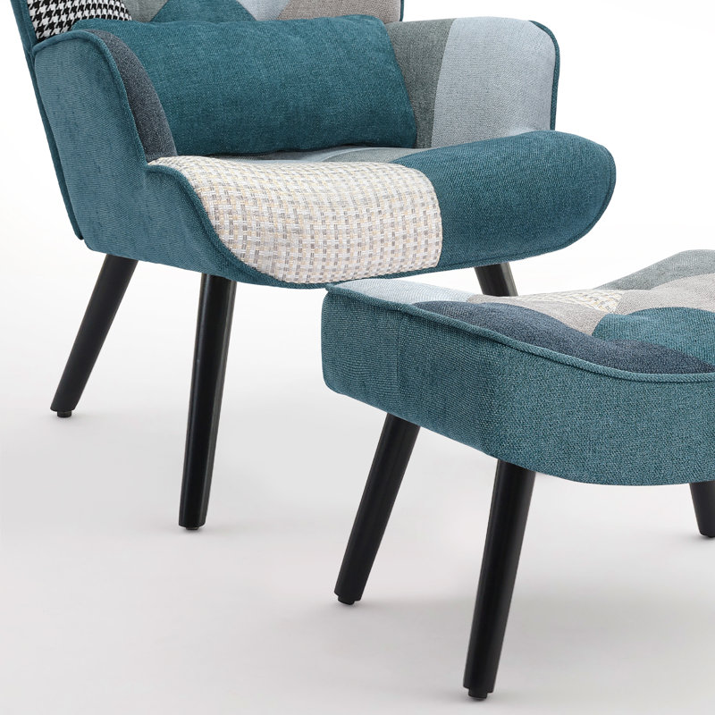 Kade Upholstered Linen With Footstool Armchair, Blue Multicolour