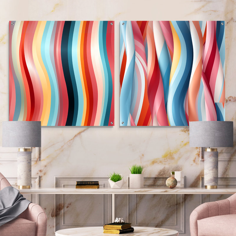 Cire - Ensemble de 2 reproductions d'art en acrylique sur formes abstraites, H 16 po x l 33 po