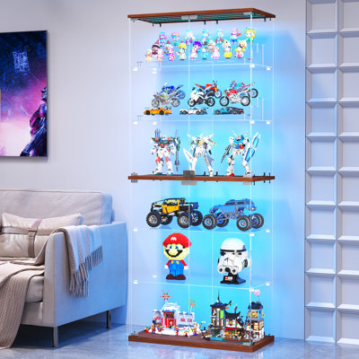 70'' Tall Glass Display Cabinet With Rgb Sensor Lights, 6-Tier  Solid Wood Storage Cabinet With Lockable Door