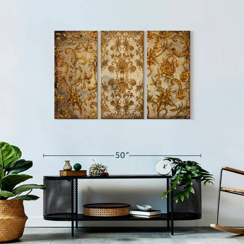 " Gold Leaf Renaissance " 3 - Pieces, 28" H x 45" W x 1.25" D
