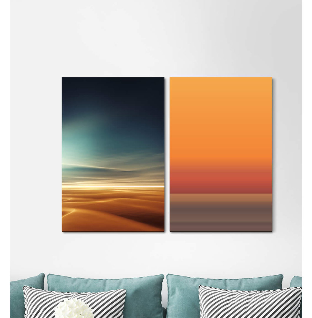 2-tlg. Leinwandbilder-Set - Grafikdruck „Clouds Sky Horizon Desert Sahara Orange Sunset”