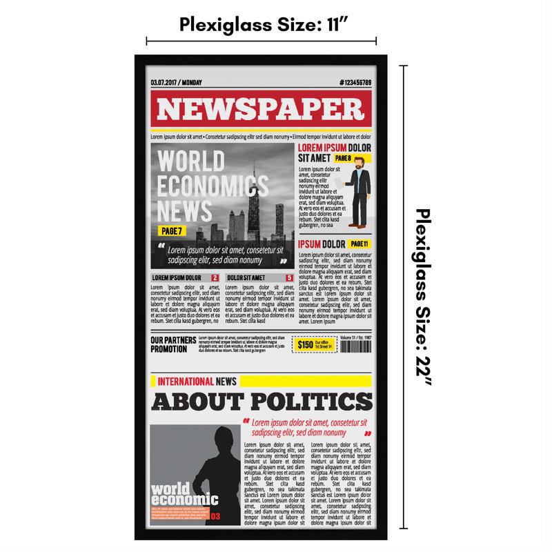 Americanflat 11x22 Newspaper Frame - Display for Assorted Media Articles - Thin Picture Frame with Polished Plexiglass for Wall Display