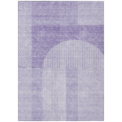 3' X 5' Lavender And Purple Geometric Washable Indoor Outdoor Area Rug