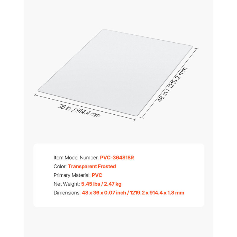 Tapis de chaise 36 po x 48 po transparent pour plancher dur, 36" H