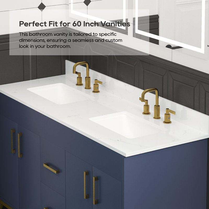 Bianco Bella 61'' White Quartz Double Undermount Sink Vanity Top