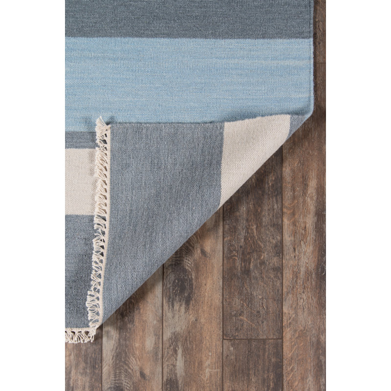 Thompson Brant Point Handwoven Flatweave Wool Gray Area Rug, Wool Blue, Rectangle 7'6" x 9'6"