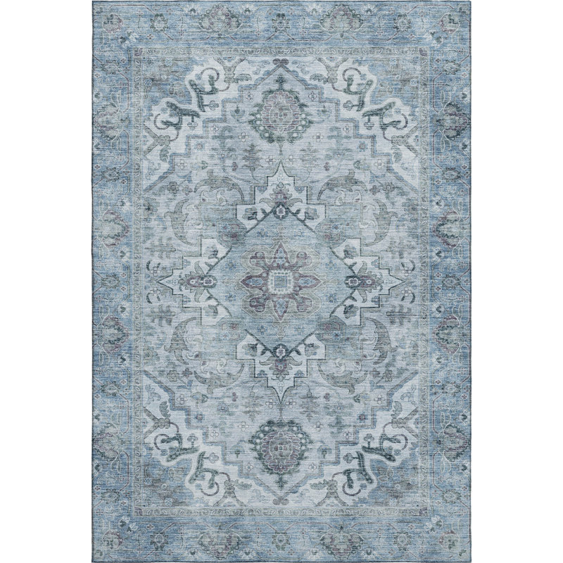 Premium Machine Washable Mayfield AMF2164 global Rug, Sky, Rectangle 9' x 12'