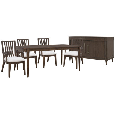 Leg Dining Table With 4 Wood Back Arm Chairs And Server