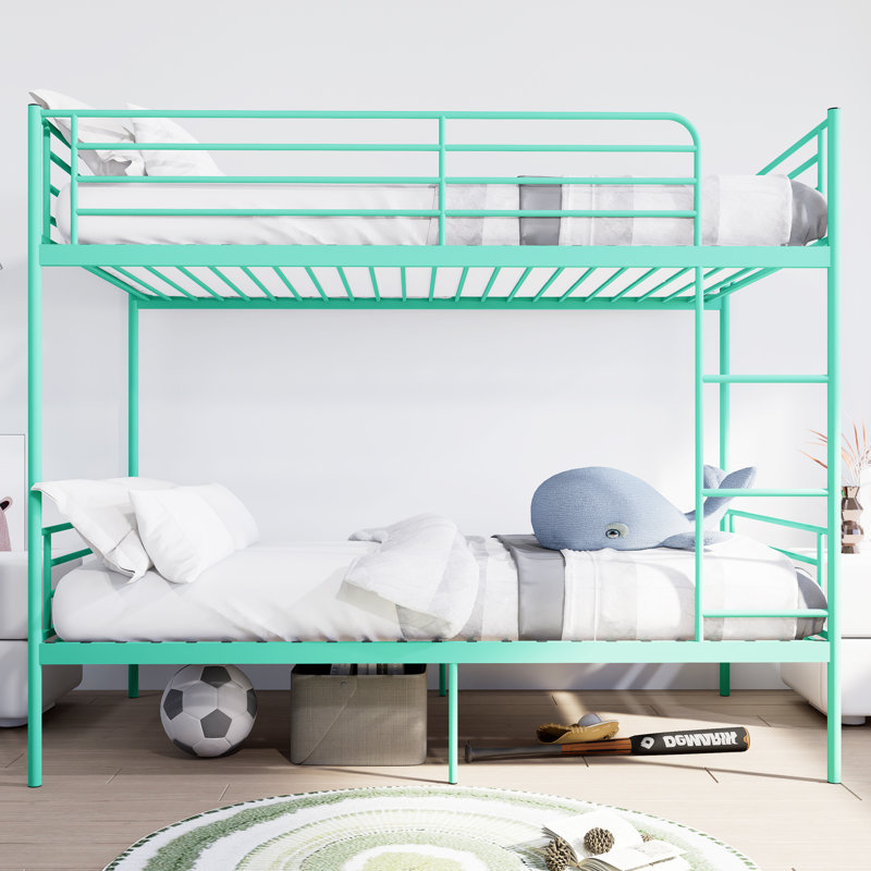 Bunk Bed With Ladder And High Guardrail, Able To Split, Metal Bunk Bed, Storage Space, Noise Free,Twin Over Twin Size,Green