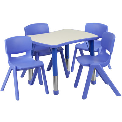 Goddard 21.875"W x 26.625"L Rectangular Plastic Height Adjustable Activity Table Set with 4 Chairs