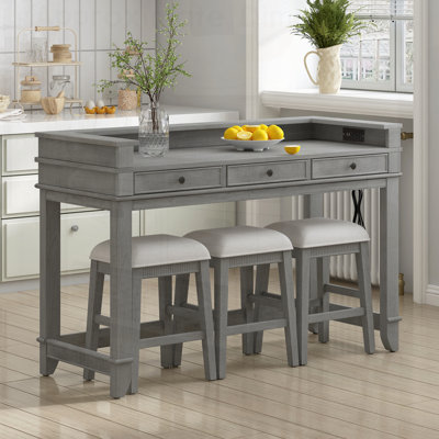 Ensemble de table de salle à manger 4 pièces avec 3 tiroirs de rangement rétro, idéal pour les petits espaces et les cuisines compactes