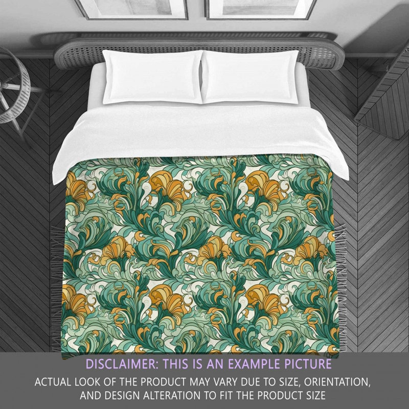 Polyester Comforter, Twin Comforter, Dark Green/White Floral
