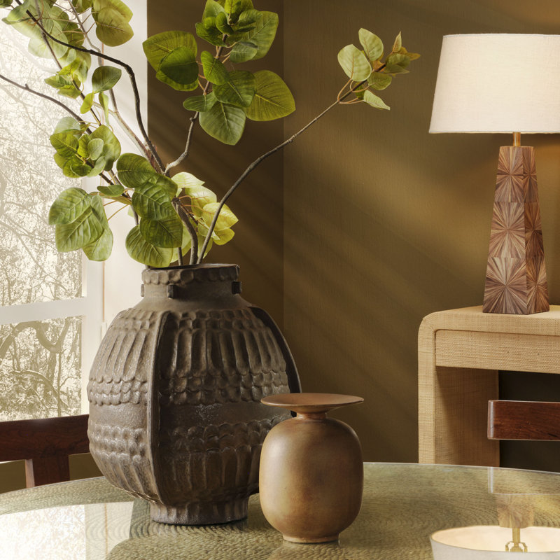 Taupe Porcelain Decorative Vase with Textured Design