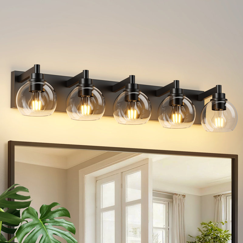 Éclairage pour meuble-lavabo moderne avec abat-jour en verre transparent, 5, Noir