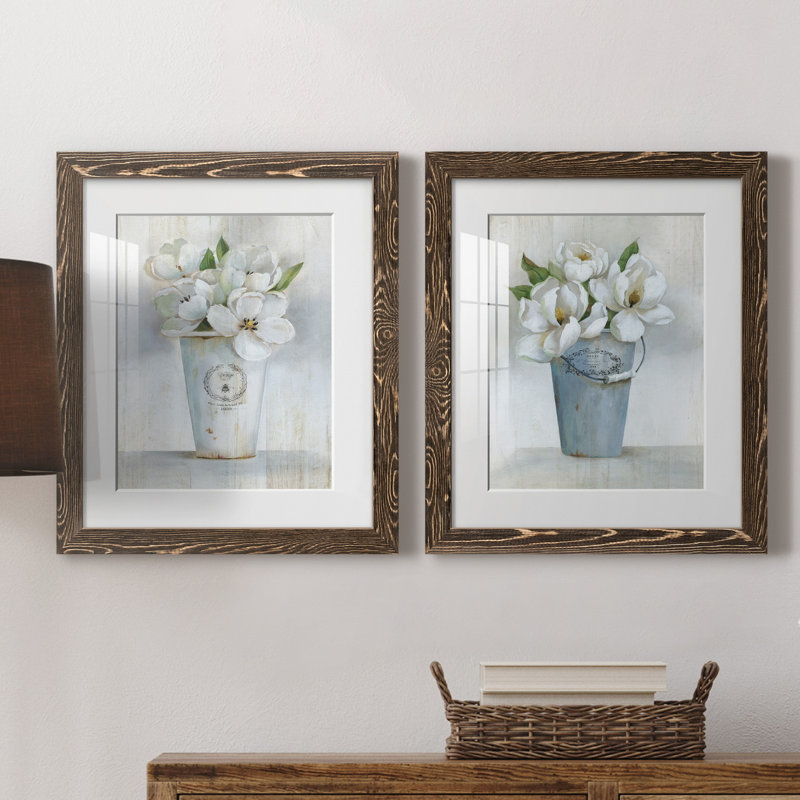 " Fleuriste Francais I " 2 - Pieces, 24" H x 20" W x 1" D, White, Walnut Framed Paper