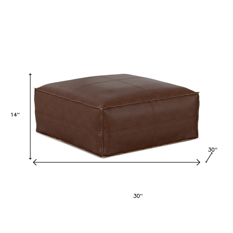 Pouf ottoman de 30 po en similicuir brun foncé