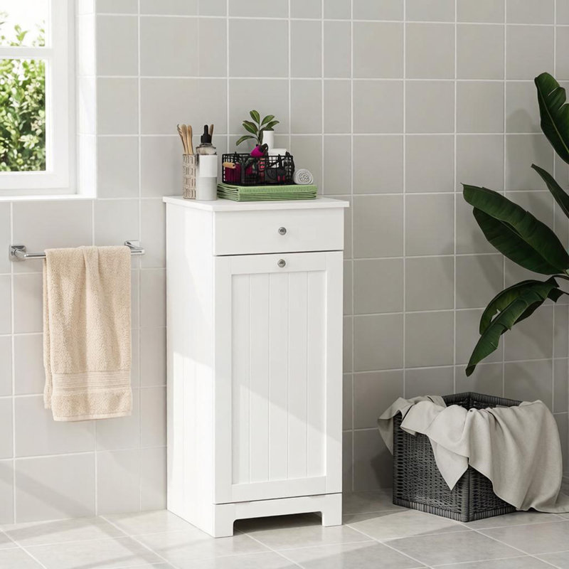 Freestanding Laundry Hamper Cabinet With Tilt-Out Hamper And Drawer For Elegant Room Storage