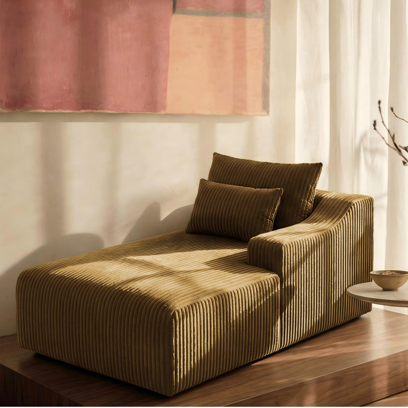 Méridienne en velours côtelé Compression moderne et confortable avec coussins pour le salon, Velours côtelé brun