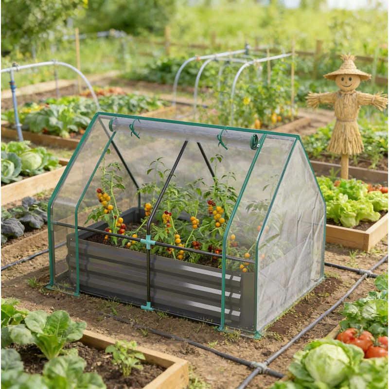 2-in-1 Raised Planter Greenhouse,Raised Garden Bed,Planter Raised Bed, Clear, Gray/Green/Clear