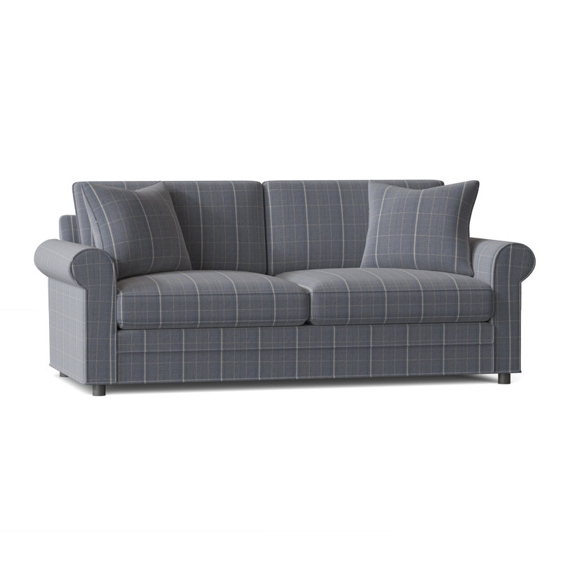 Edgeworth Upholstered 85'' Sofa, Lapis Plaid; 0126-63, Gel Memory Foam Mattress